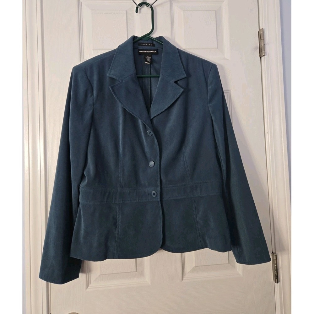 Norton Mcnaughton Faux Velvet Blazer Women's Size 12 Turquoise Short